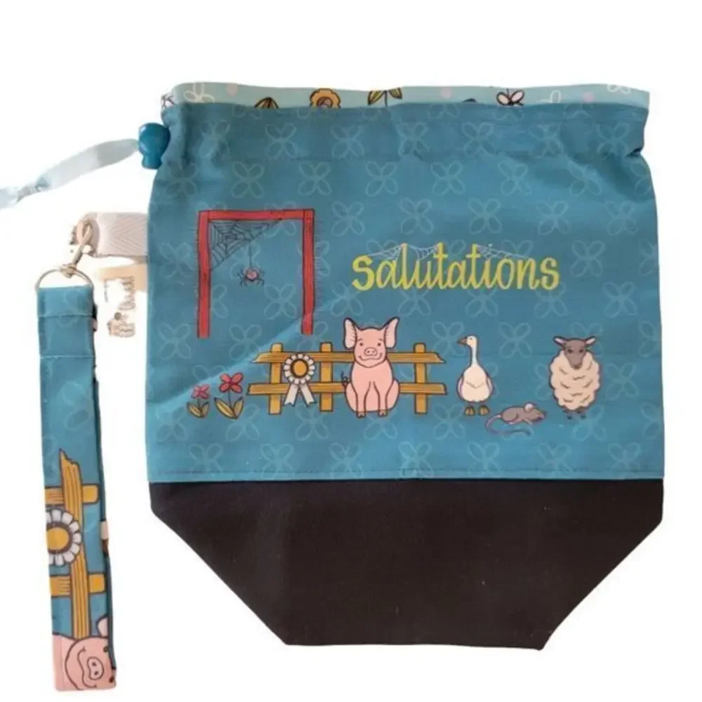 Charlotte's Web bag purse clutch wristlet Drawstring salutations pig spider girl